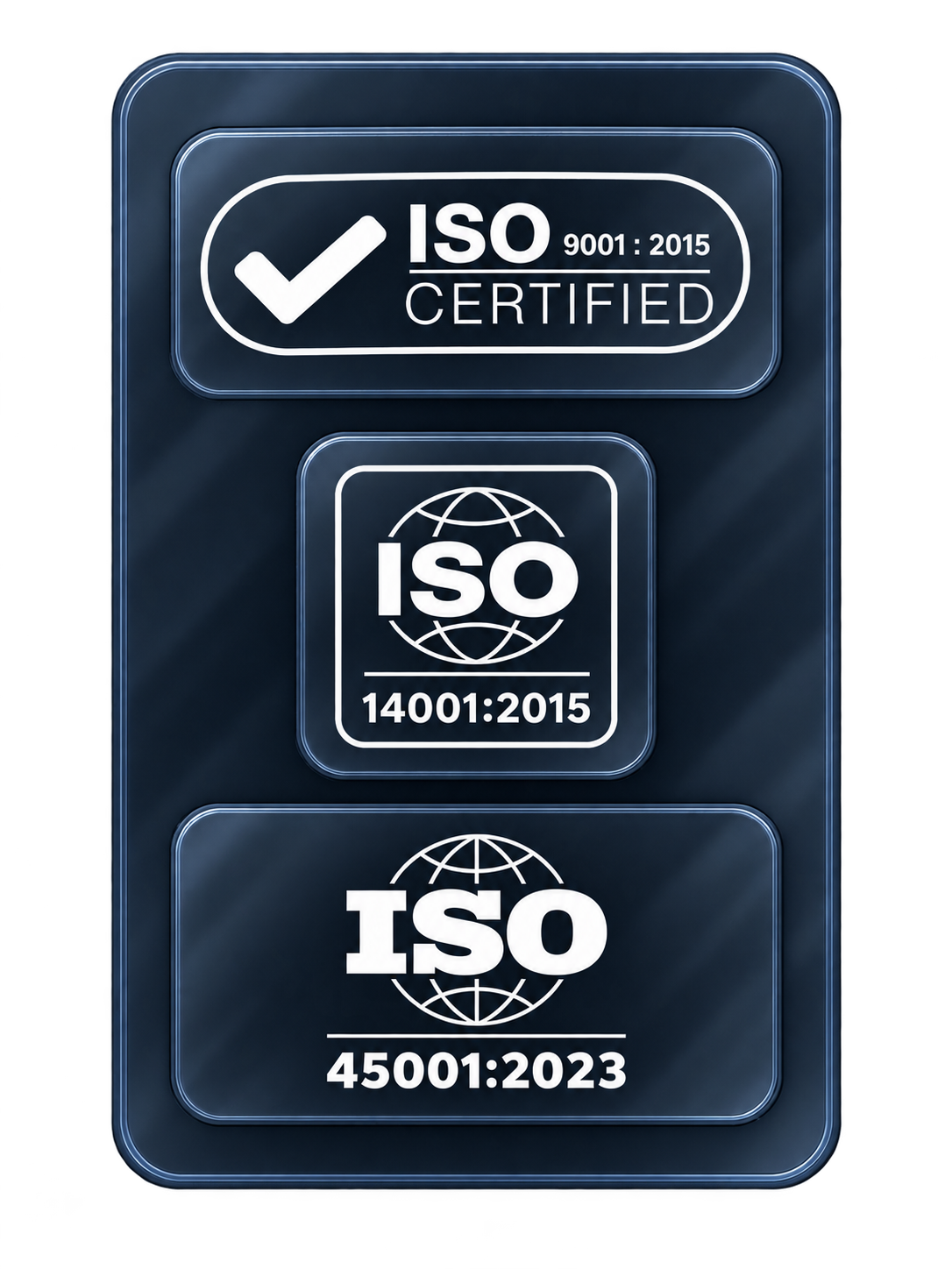 ISO 9001:2015, ISO 14001:2015 ve ISO 45001:2023 sertifikaları
