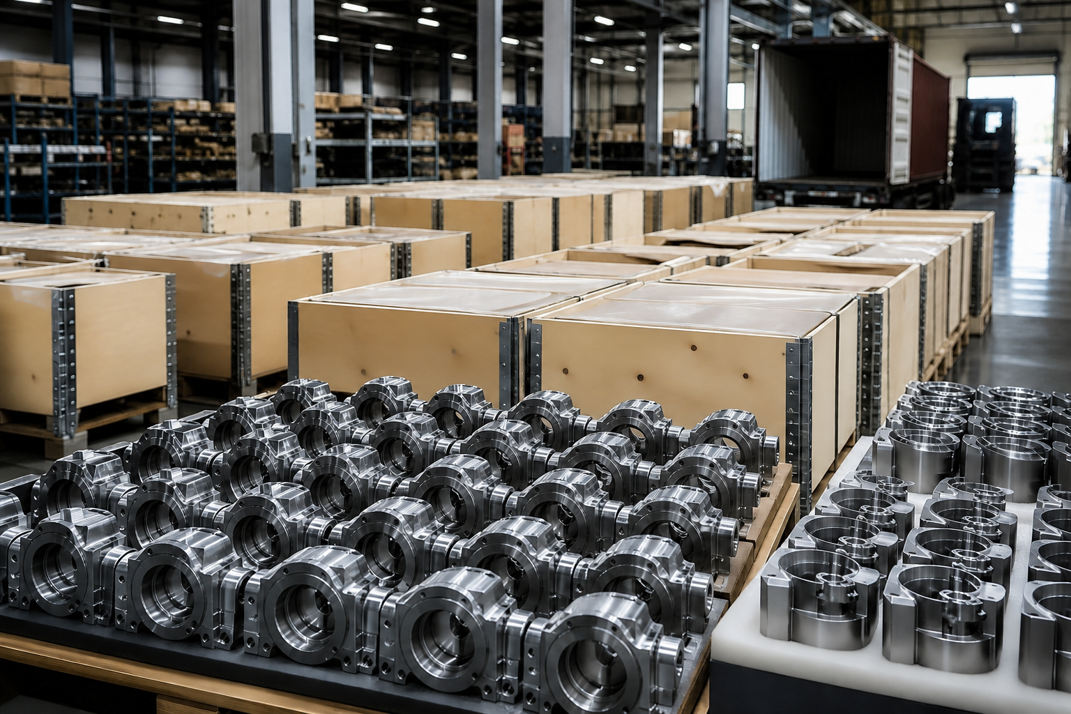 Uluslararası sevkiyata hazırlanan hassas metal parçalar
